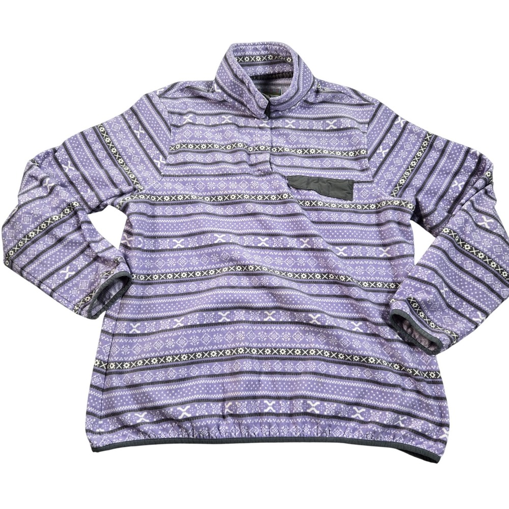 JACHS Sweatshirt Mens XL Purple Fleece Pullover Fair Isle Snap Pocket Outdoor